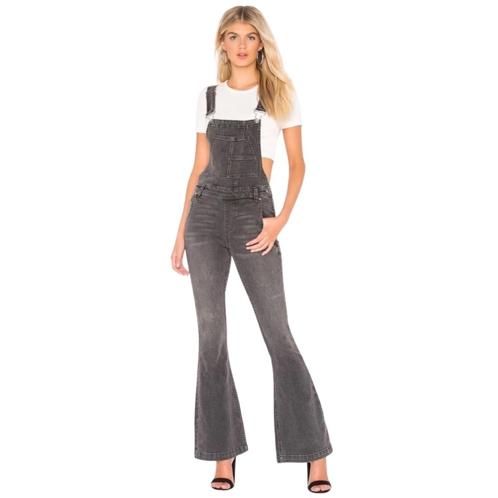 We The Free Black Carly Stretch Mid Rise Flare Overalls Size 30